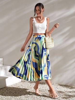 ZWERLON Printed Women Pleated Multicolor Skirt