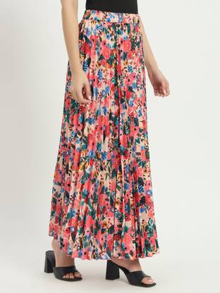 ZWERLON Floral Print Women A-line Blue Skirt