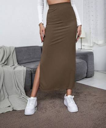 Woo THiNG Solid Women A-line Brown Skirt