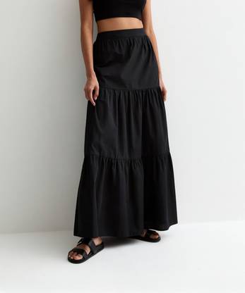 skart Solid Women Flared Black Skirt
