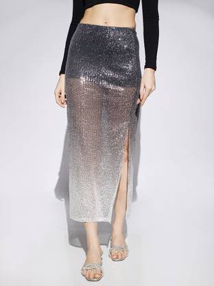 Globus Embellished Women Pencil Black, Silver Skirt