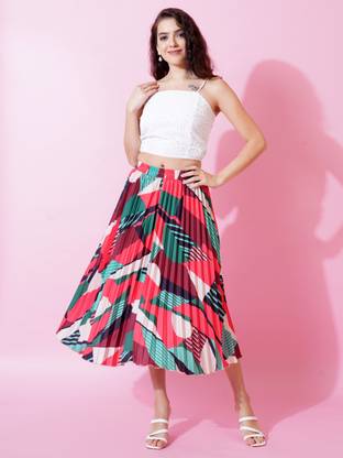 ZWERLON Printed Women Pleated Red Skirt