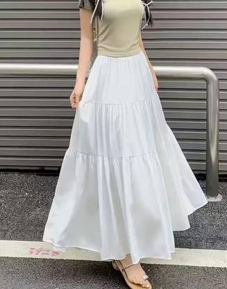 Rudraansh Fashion Solid Women Flared White Skirt