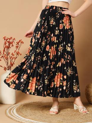 OTABU Floral Print Women A-line Gold, Multicolor Skirt