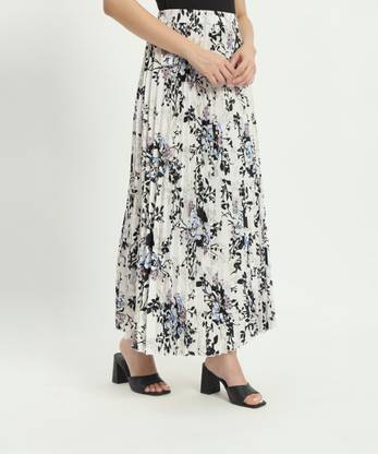 ZWERLON Floral Print Women A-line White Skirt