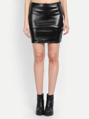 9 impression Solid Women Pencil Black Skirt