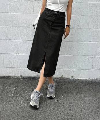 dolsia Solid Women Regular Black Skirt