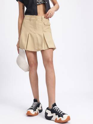 Glitchez Solid Women A-line Beige Skirt