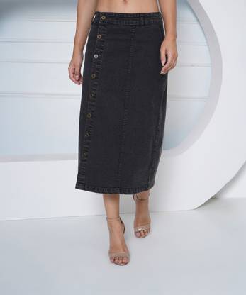 Puella Solid Women Straight Grey Skirt