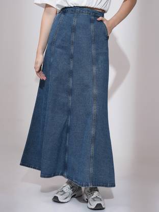 Tokyo Talkies Solid Women Flared Light Blue Skirt