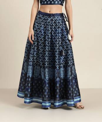 Shae by SASSAFRAS Floral Print Women Flared Dark Blue Skirt