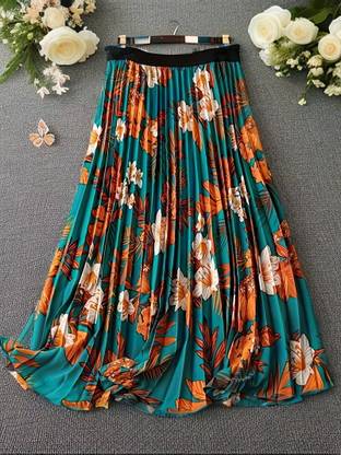 ZWERLON Floral Print Women A-line Multicolor Skirt
