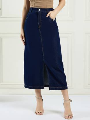 DRAPE AND DAZZLE Solid Women A-line Dark Blue Skirt