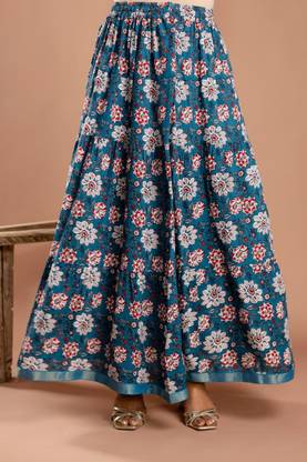 HIMCARE Floral Print Women Flared Blue Skirt