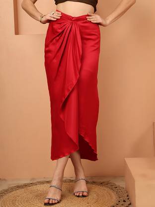 NEUDIS Solid Women Wrap Around Red Skirt