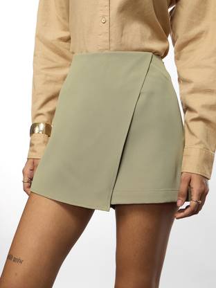 The Souled Store Solid Women Skorts Dark Green Skirt