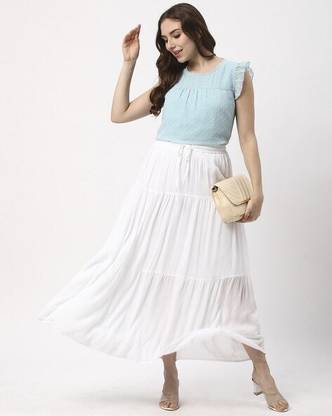 skart Solid Women Flared White Skirt