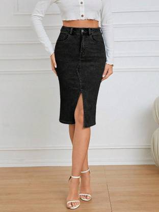 dolsia Solid Women Regular Black Skirt