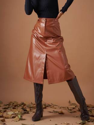 SASSAFRAS Solid Women A-line Brown Skirt
