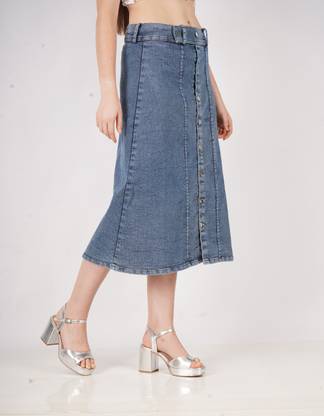 AKSHA CREATION Solid Women A-line Light Blue Skirt