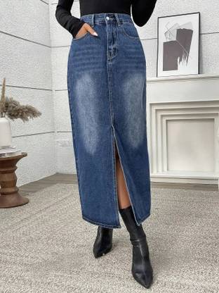 dolsia Solid Women Regular Blue Skirt