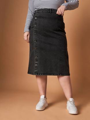 SASSAFRAS Curve Solid Women A-line Black Skirt