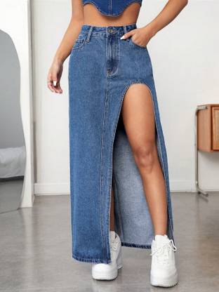 Aahwan Solid Women Straight Blue Skirt