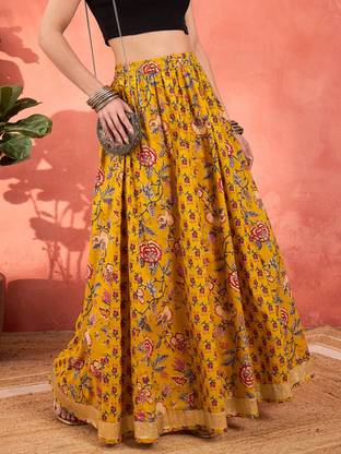 Shae by SASSAFRAS Printed Women Flared Yellow Skirt