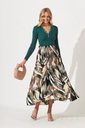 ZWERLON Printed Women A-line Dark Green Skirt