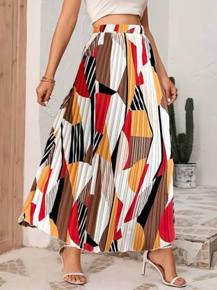 OTABU Printed Women Flared Multicolor Skirt