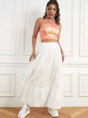 skart Floral Print Women Flared White Skirt