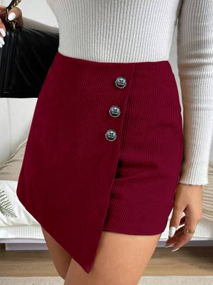 Rajovati Solid Women Layered Maroon Skirt