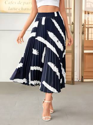 ZWERLON Printed Women A-line Dark Blue Skirt