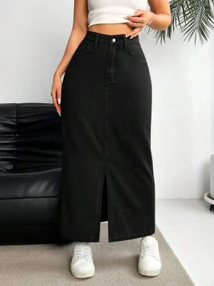 dolsia Solid Women Pencil Black Skirt