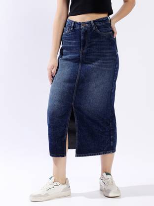 High Star Washed Women Regular Blue Skirt