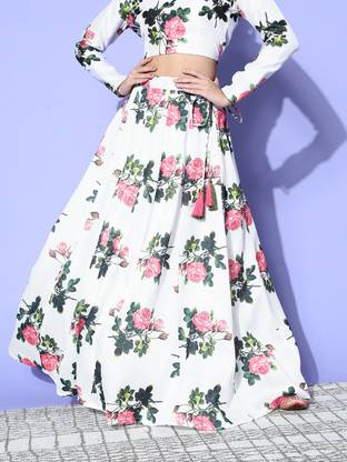 Shae by SASSAFRAS Floral Print Women Flared White Skirt