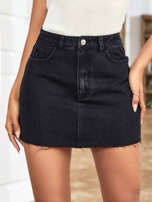 Aahwan Solid Women Straight Black Skirt