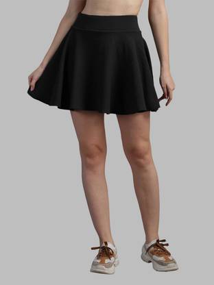 N-gal Solid Women Flared Black Skirt