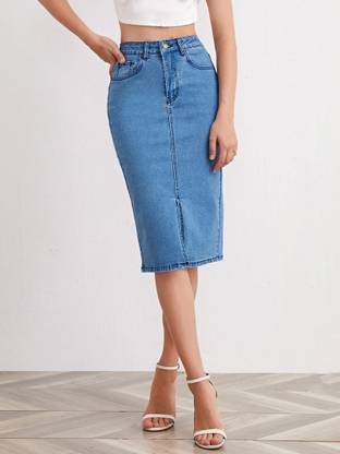 dolsia Solid Women Regular Blue Skirt