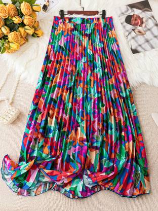 ZWERLON Floral Print Women A-line Multicolor Skirt