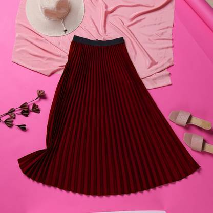 ZWERLON Printed Women A-line Maroon Skirt