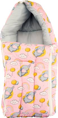 BUMTUM 0-6 Months New Born 3 in 1 Cotton Baby Carrier, Elephant Print(Baby Pink) Sleeping Bag