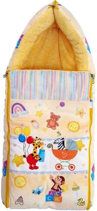 Baby Moo Zebra in Pram Premium Carry Nest Velvet With Fur Lining Sleeping Bag - Yellow Sleeping Bag