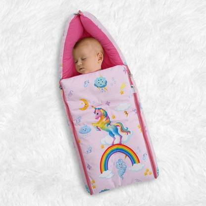 Baby Moo Unicorn Premium Carry Nest Velvet With Hosiery Lining Sleeping Bag - Pink Sleeping Bag