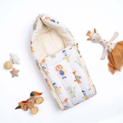 haus & kinder Cotton Carrier Nest cum sleeping bag, Jungle Party ( Newborn - 3 Months) Sleeping Bag