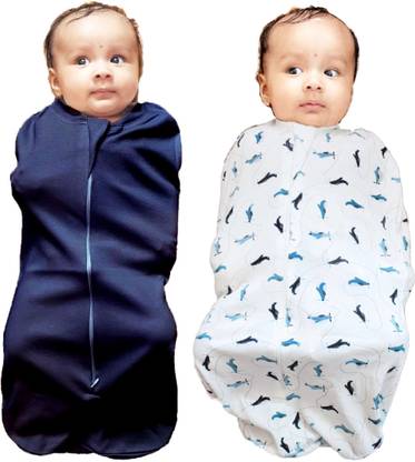 Mammachamp POD/Swaddle/Sleeping Bag/Sack for NewbornBaby 0-3 months PK-2 Dark Blue+White Sleeping Bag