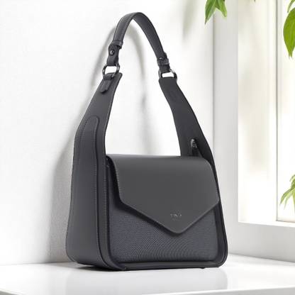 Exotic Premium Grey Shoulder Bag Unique Design Textured Flap Closure Bag