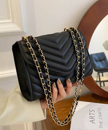Fargo Black Sling Bag Women's Leatherette Sling Bag (Black) (VChainBox_Black_FGO-464)