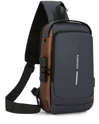 MYSASHOP Grey, Brown Sling Bag Anti-Theft, Waterproof, USB Charging, Crossbody with Adjustable Strap