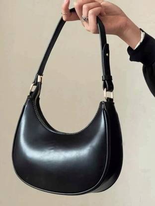 DECORZ Black Sling Bag Small Crescent Leather Shoulder Bag for Women Crossbody Half Moon Hobo Bag